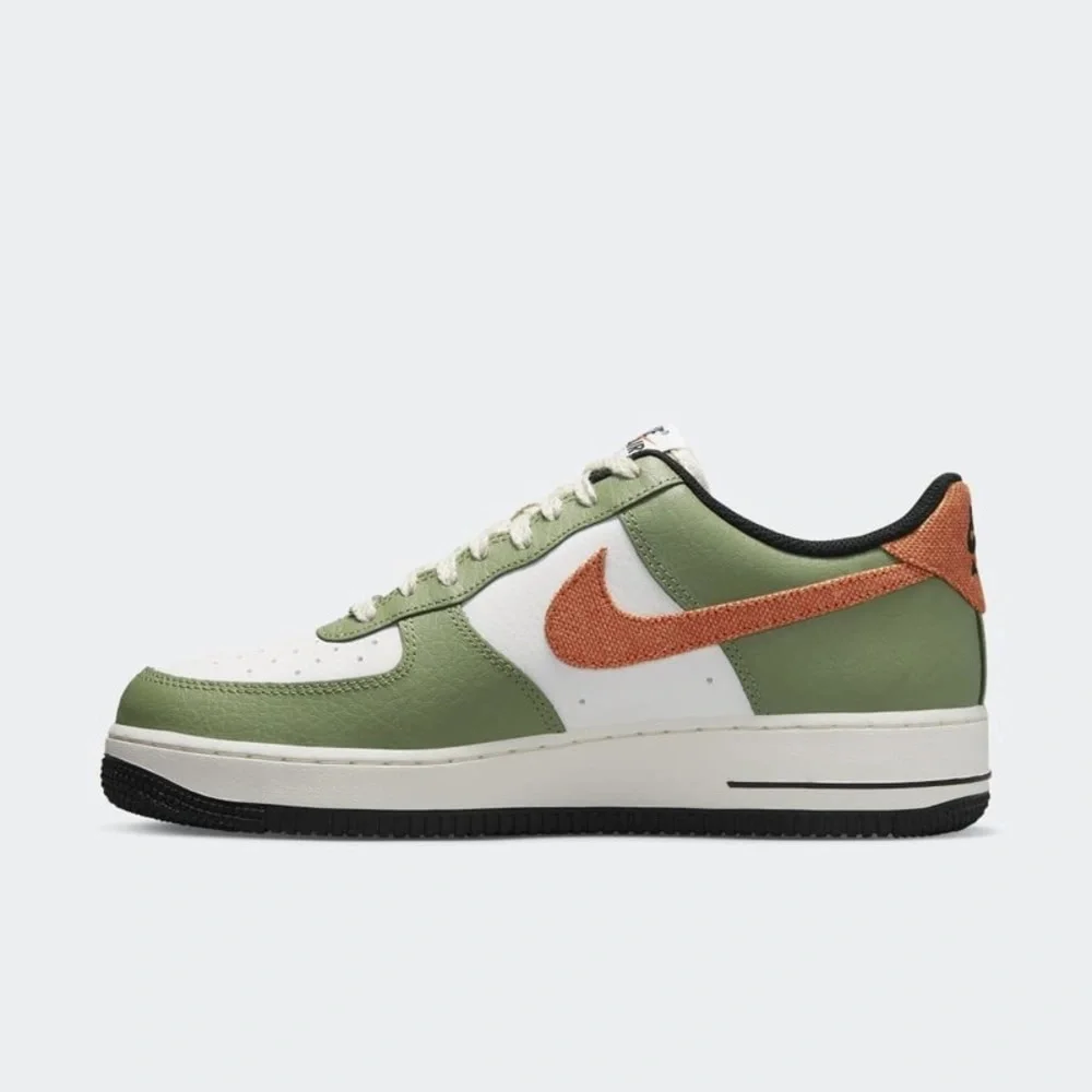 Nike Air Force 1 ‘07’ Men's Oil Green and Orange Sneakers - Picture 3 of 4